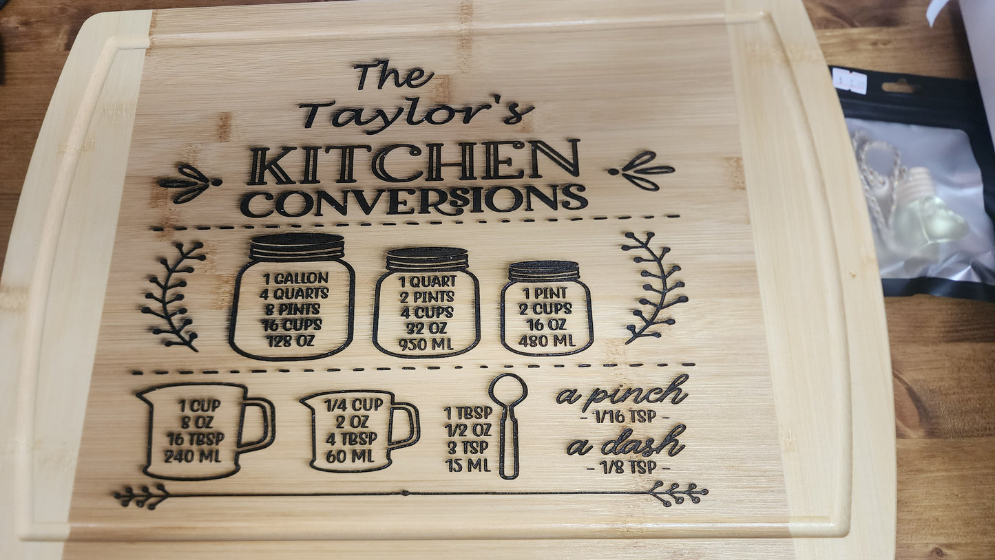 Custom Finished with Polyurethane Engraved Cutting board 17L x 12W as pictured.