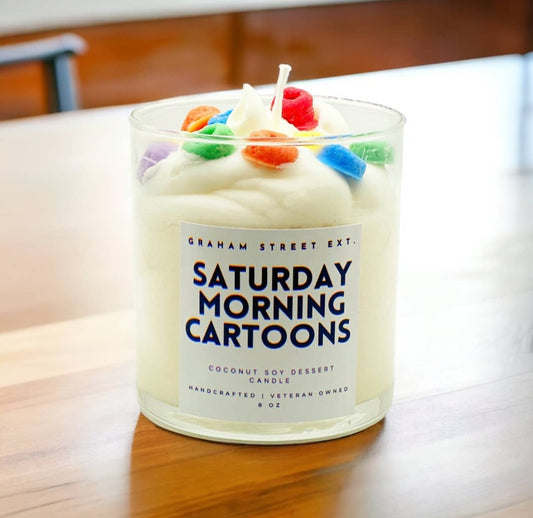 Saturday morning cartons candle